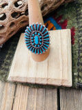 Zuni Sterling Silver & Turquoise Needlepoint Cluster Ring Signed