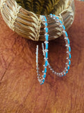 Zuni Turquoise & Sterling Silver Needlepoint Hoop Earrings