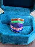 Zuni Sterling Silver Tri Color Opal Inlay  Stacker Ring