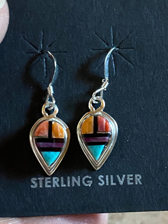 Navajo Turquoise Orange Spiny Drop Dangle Earrings