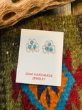 Zuni Sterling Silver & Turquoise Clover Stud Earrings