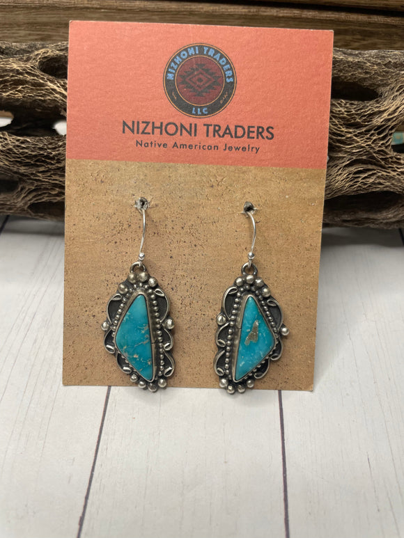 Navajo Sterling Silver & Turquoise Dangle Earrings Signed Sheila Becenti