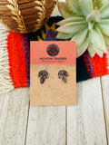 Zuni Coral & Sterling Silver Shadowbox Stud Earrings