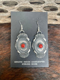 Navajo Red Coral And Sterling Silver Earrings