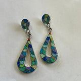 Zuni Multicolor Opal & Sterling Silver Inlay Dangle Earrings Signed