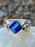 Navajo Lapis, Turquoise, Blue Opal Petite Square Ring Sz 5.25