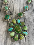 Navajo Sonoran Mountain Turquoise Necklace Set signed LK