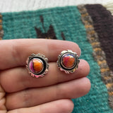 Beautiful Navajo Pink Dream And Sterling Silver Circle Post Earrings