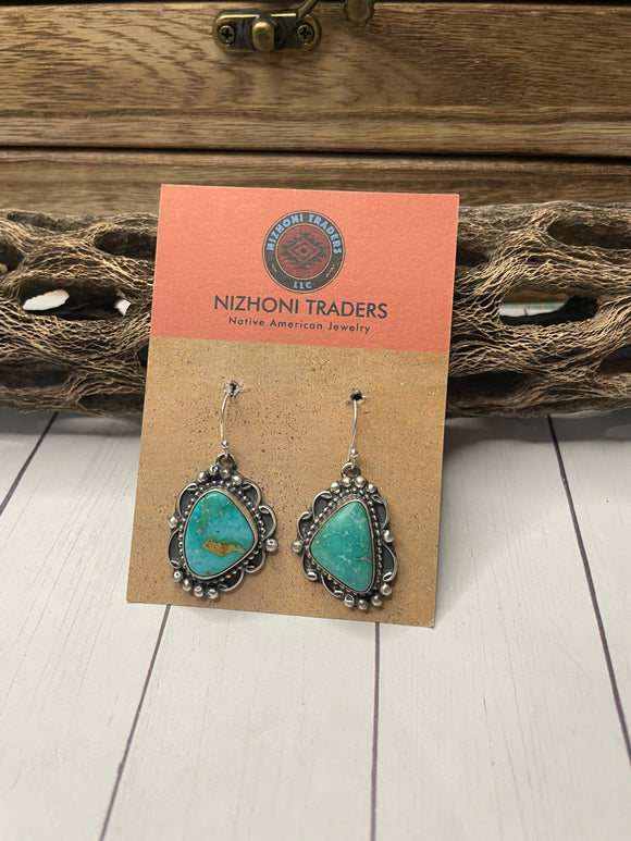 Navajo Sterling Silver & Turquoise Dangle Earrings Signed Sheila Becenti