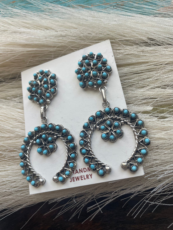 Zuni Turquoise And Sterling Silver Naja Dangle Earrings