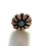 Navajo Golden Hills Turquoise, Pink Conch, and Sterling Silver Adjustable Ring Signed C. Yazzie