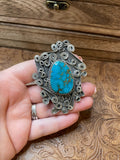 Kingman Turquoise And Sterling Silver Navajo Ring Size 8.5