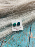 Zuni Sterling Silver & Green Opal Inlay Heart Stud Earrings