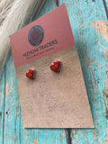 Zuni Sterling Silver & Red Opal Inlay Heart Stud Earrings