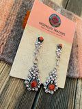 Zuni Sterling Silver & Coral Dangle Earrings