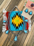 Navajo Sterling Silver & Turquoise Necklace Set by Eli Skeets