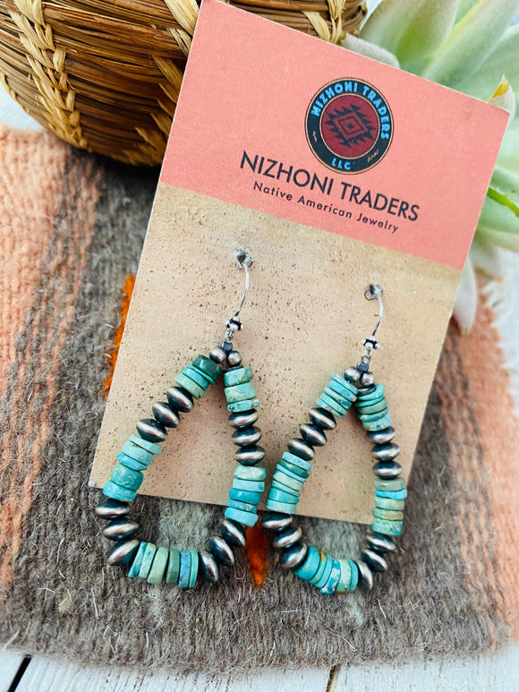 Handmade Turquoise And Sterling Silver Beaded Dangle Earrings