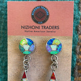 Zuni Multicolor Opal & Sterling Silver Inlay Dangle Earrings Signed