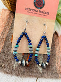 Handmade Turquoise, Lapis And Sterling Silver Beaded Dangle Earrings