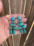 “The Skye” Navajo Sterling Silver & Turquoise Cluster Earrings Signed Sheila