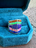 Zuni Sterling Silver Tri Color Opal Inlay  Stacker Ring