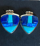 Navajo Lapis, Turquoise, Blue Sterling silver Rolled Berry Stud Earrings