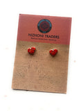 Zuni Sterling Silver & Red Opal Inlay Heart Stud Earrings