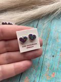 Zuni Sterling Silver & Purple Opal Inlay Heart Stud Earrings