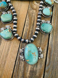 Navajo Sterling Silver & Royston Turquoise Beaded Necklace Set