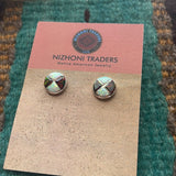 Navajo White & Red Opal Inlay & Sterling Silver Stud Earrings