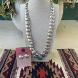 Navajo Sterling Silver Beaded Necklace And Dangle Earring Set