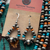 Navajo Beaded Turquoise, Spiny, & Sterling Silver Necklace Earrings Set Signed