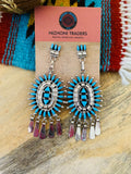 Zuni Sterling Silver & Turquoise Cluster Dangle Earrings