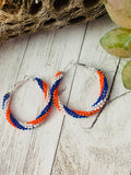 Navajo Handmade Beaded Hoop Earrings- red, white, blue