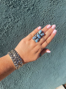 “The Cali” Navajo Golden Hills Turquoise & Sterling Silver Adjustable Ring Signed