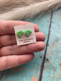 Zuni Sterling Silver & Green Opal Inlay Heart Stud Earrings