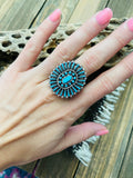 Zuni Sterling Silver & Turquoise Needlepoint Cluster Ring Signed