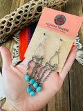 Navajo Sterling Silver & Turquoise Beaded Chain Dangle Earrings