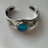 “The Fire Opal Cuff” Sterling Silver Fire Blue Opal Cuff Bracelet