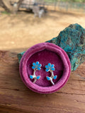 Zuni Sterling Silver & Turquoise Flower Stud Earrings