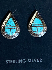 Navajo Turquoise 8 & Sterling Silver Tear Drop Stud Earrings