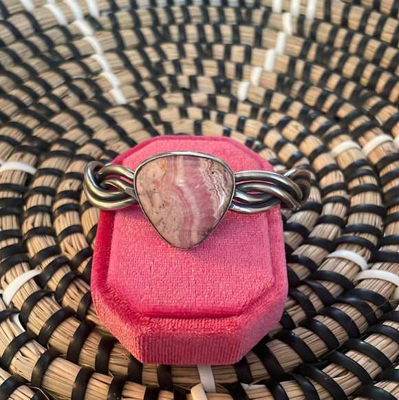 Navajo Sterling Silver And Rhodochrosite Cuff Bracelet