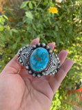 Navajo Turquoise & Sterling Silver Cuff Bracelet Signed Rick Werito