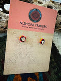 Navajo Handmade Beaded Stud Earrings-gray