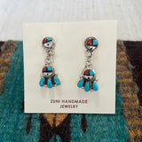 Zuni Inlay Multi Stone & Sterling Silver Dangle Earrings