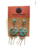 Zuni Sterling Silver & Turquoise 3 Inch Dangle Earrings