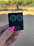 Zuni Turquoise and Sterling Silver Cluster Stud Earrings Signed