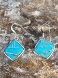 Navajo Turquoise 8 & Sterling Silver Mini Square Dangle Earrings