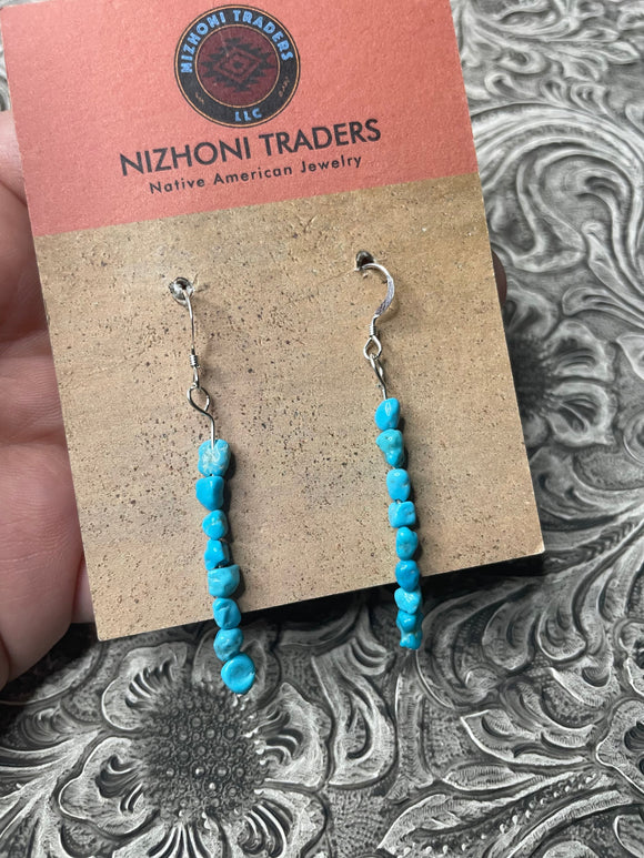 Navajo Sterling Silver & Turquoise Beaded Dangle Earrings