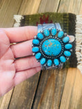 Navajo Kingman Turquoise And Sterling Silver Cluster Cuff Adjustable Bracelet